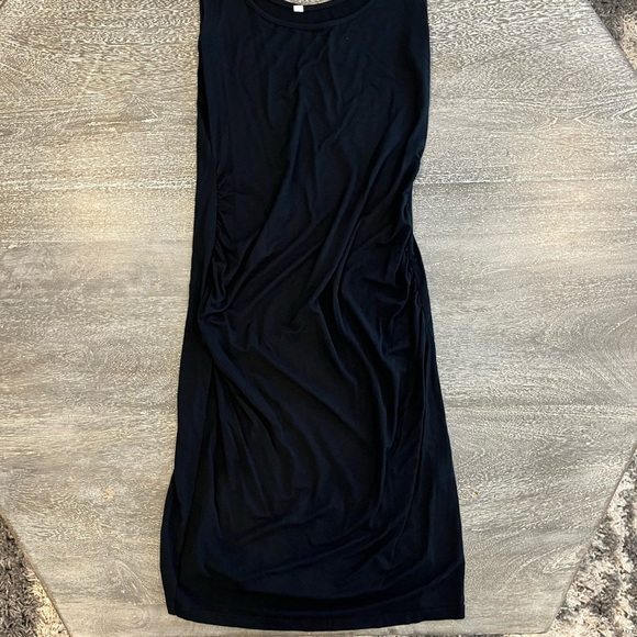Black Sleeveless Scoop Neck Casual Bodycon Maternity Dress Side Ruching Small - Picture 5 of 6